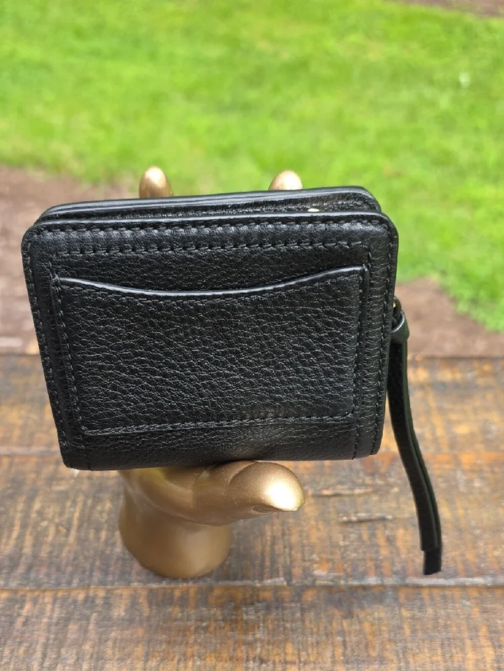 Marc Jacobs Black Pebbled Leather Zip Wallet with Gold Hardware